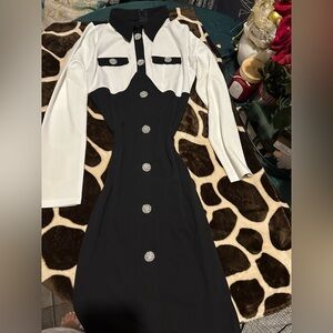 Elegant Black and White Button-Down Dress